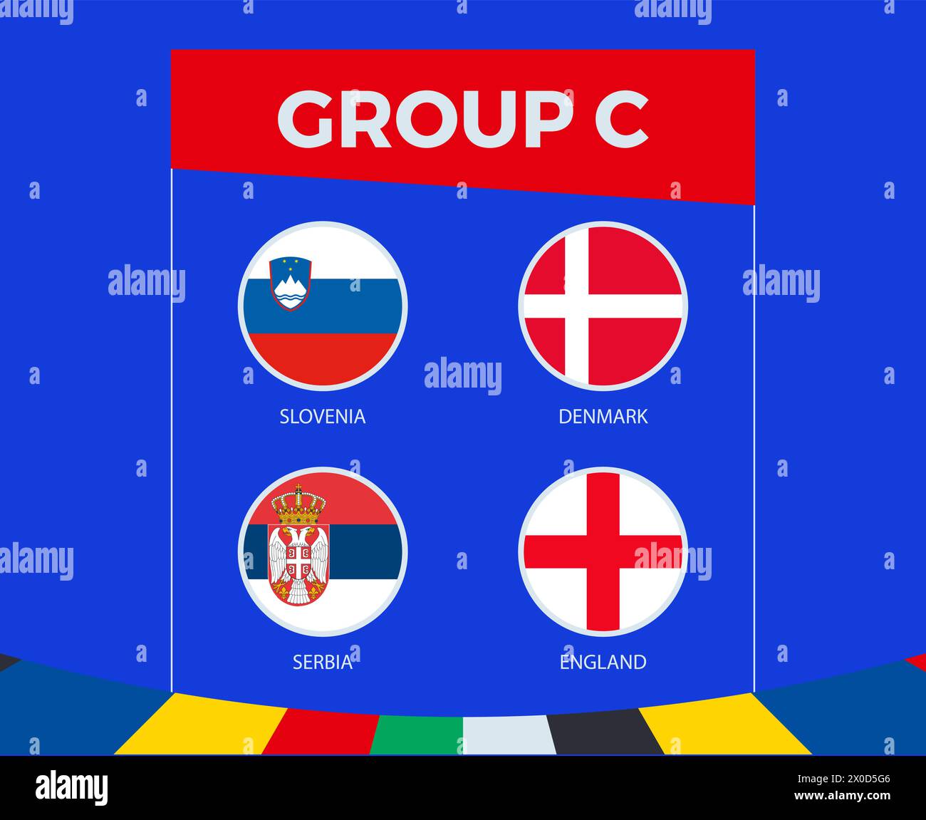 Participants of Group C of European football competition 2024, on sport background Stock Vector