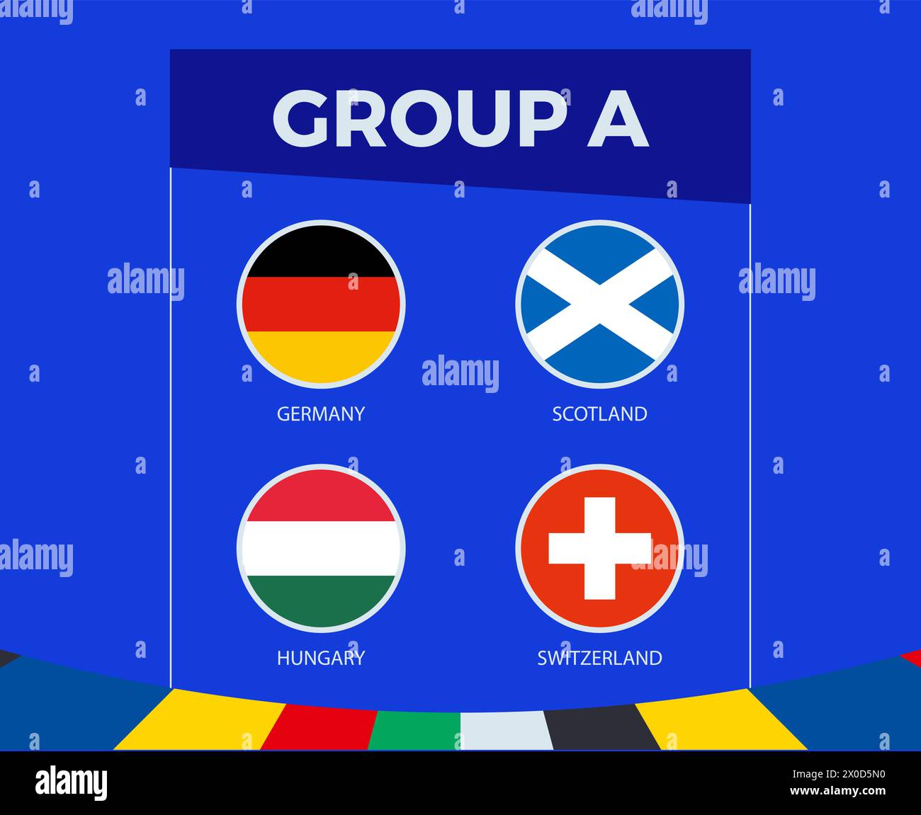 Participants of Group A of European football competition 2024, on sport background Stock Vector