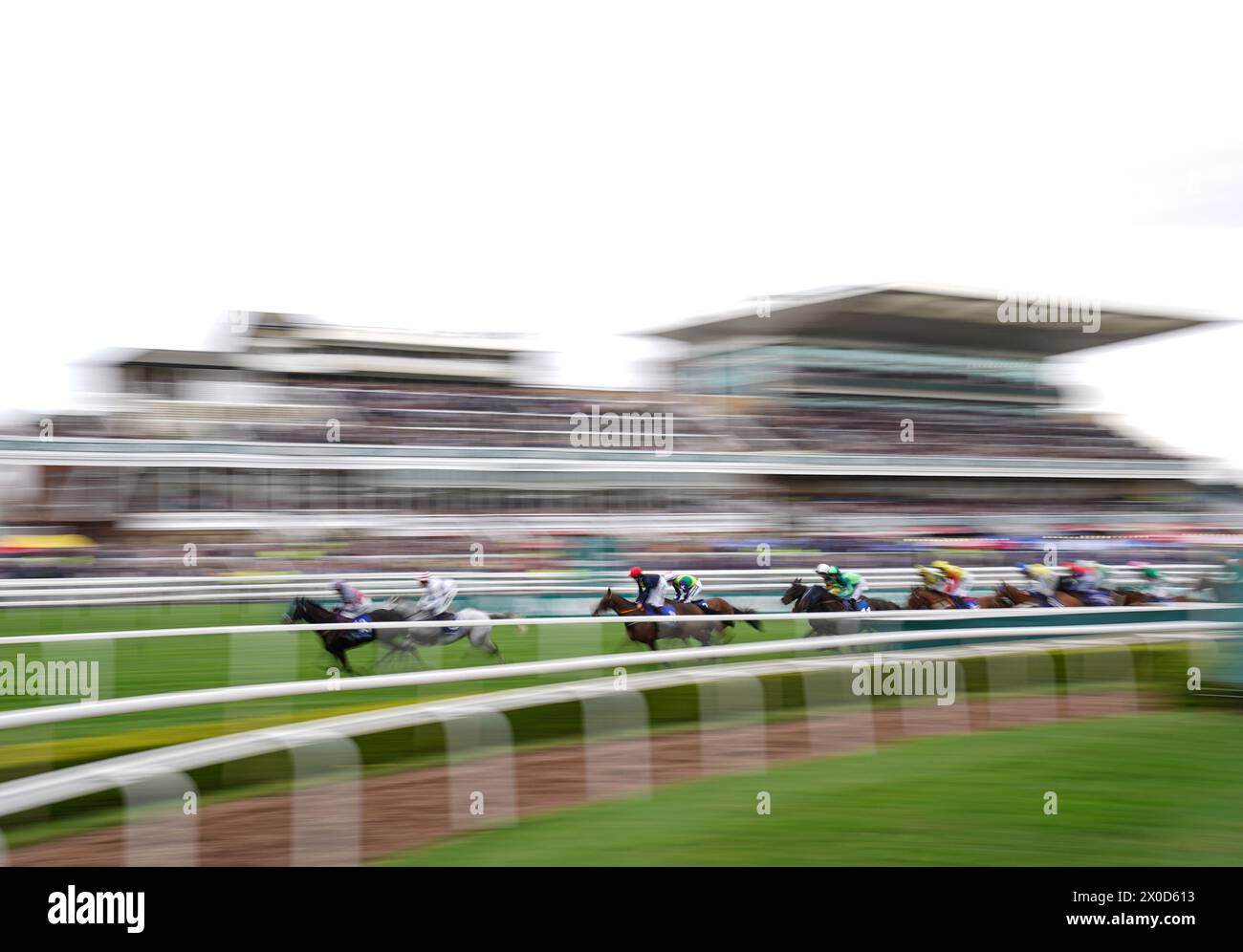 Runners and riders in the Close Brothers Red Rum Handicap Chase on day one of the 2024 Randox Grand National Festival at Aintree Racecourse, Liverpool. Picture date: Thursday April 11, 2024. Stock Photo