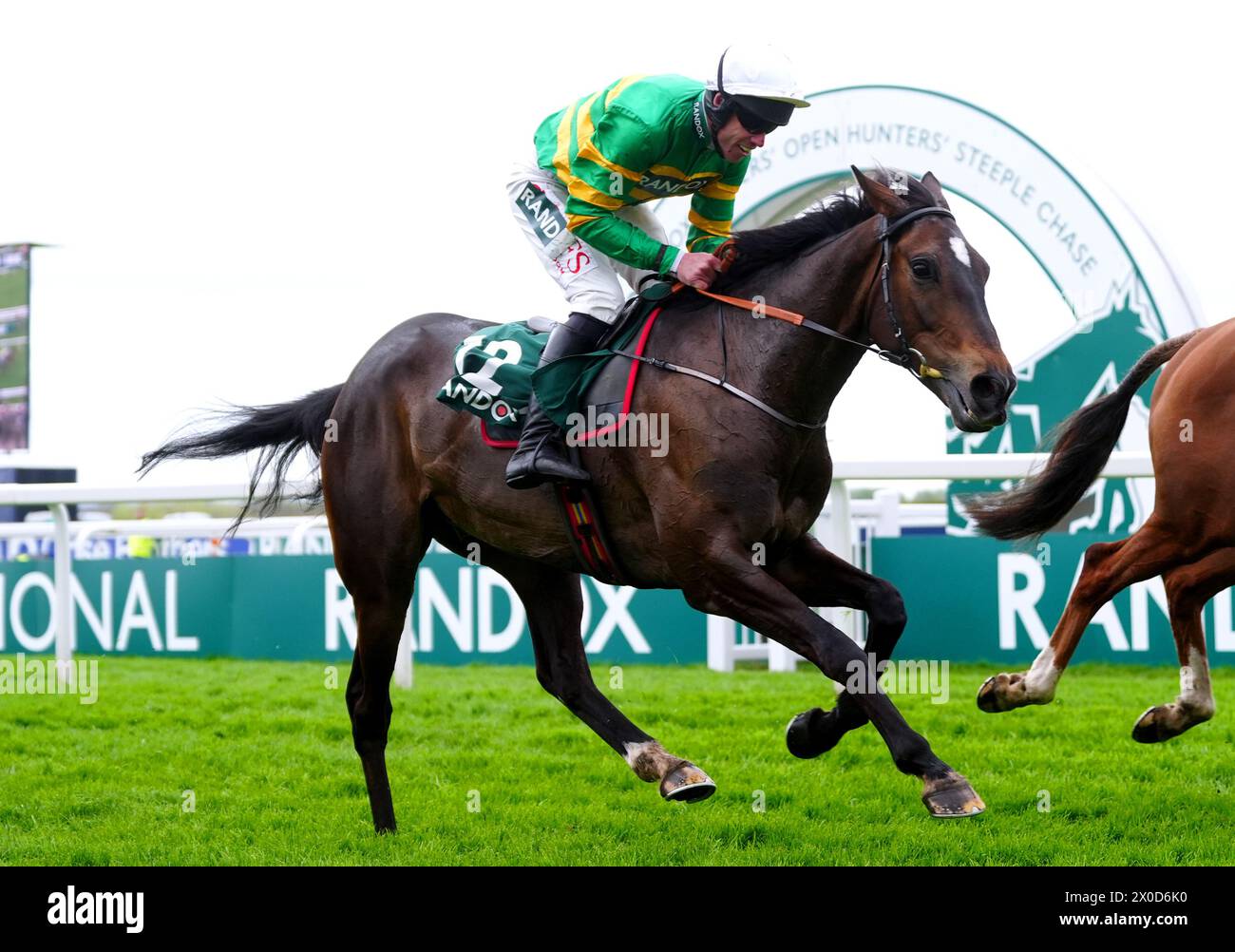 Its On The Line ridden by jockey Derek O'Connor wins the Randox Foxhunters' Open Hunters' Chase on day one of the 2024 Randox Grand National Festival at Aintree Racecourse, Liverpool. Picture date: Thursday April 11, 2024. Stock Photo