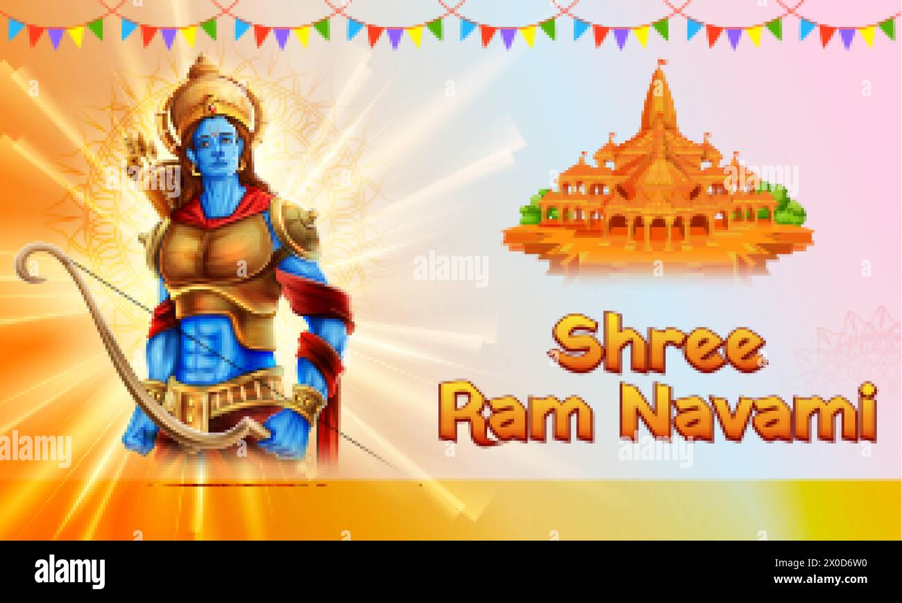 illustration of Lord Rama with bow arrow with Hindi text meaning Shree