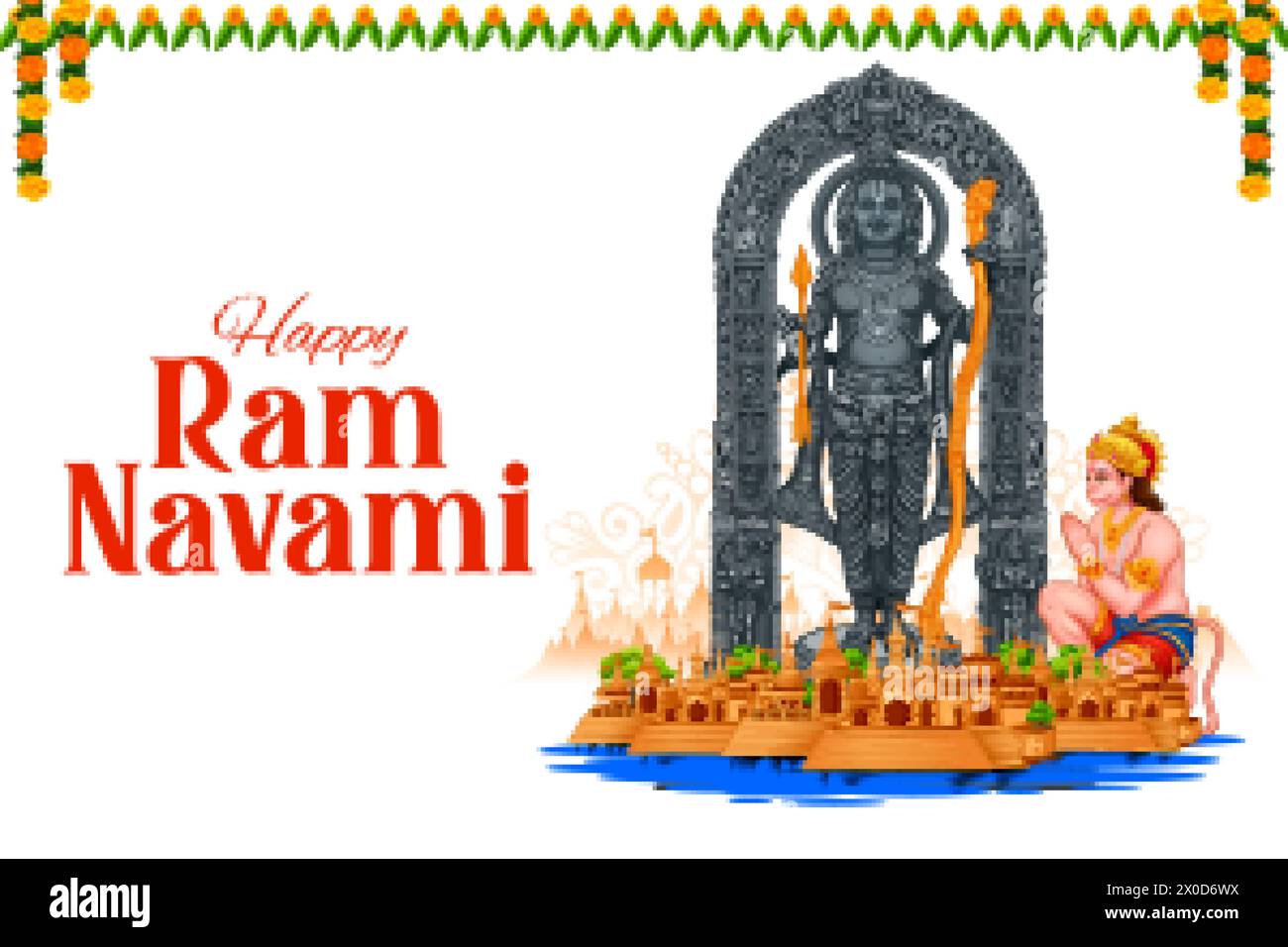 illustration of Lord Rama with bow arrow with Hindi text meaning Shree