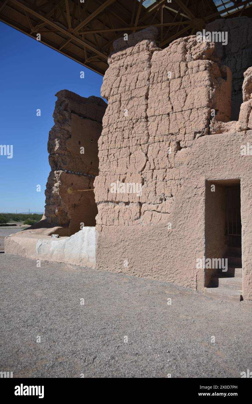 Coolidge, AZ., U.S.A., 3/16/2024. Casa Grande Ruins National Monument in 1918.  Mystery surrounds this unique circa 1350 A.D. 4-story “caliche” Stock Photo