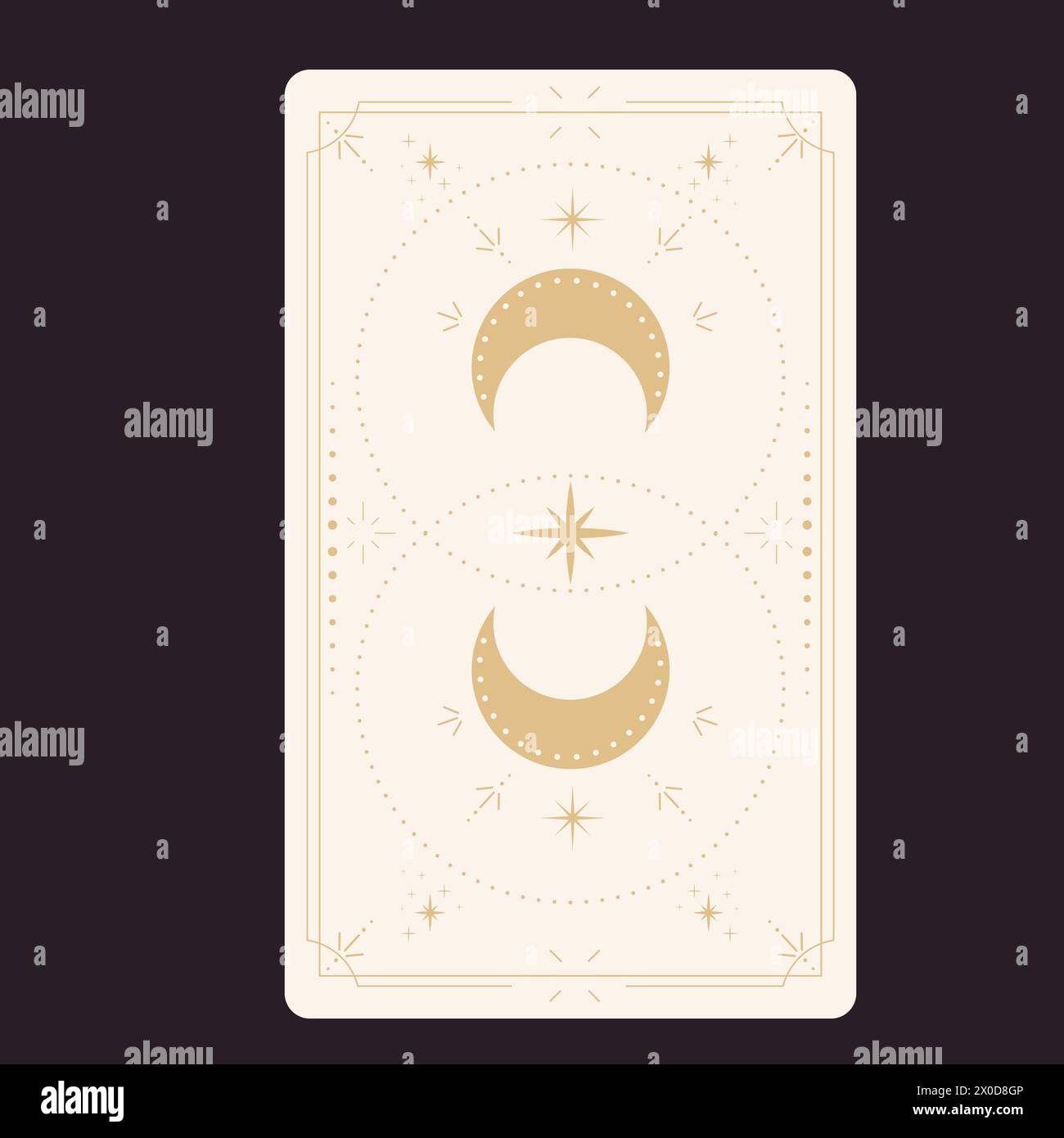 Tarot reverce border card frame gold line border celelstial mystery esoteric decoration with stars and moon. Magic sacred cover. Vector illustration Stock Vector