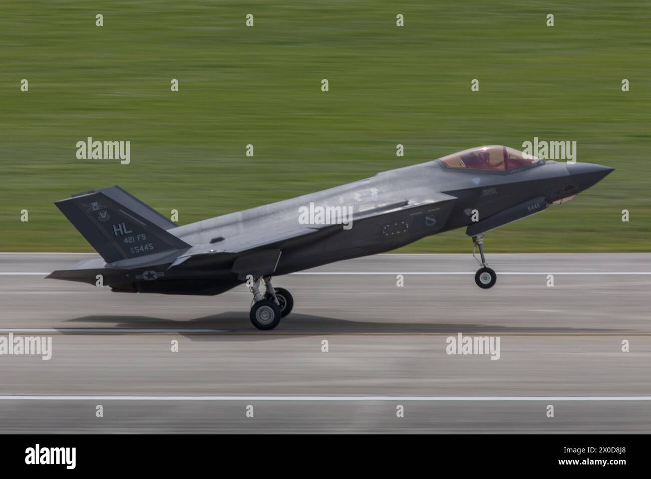 A U.S. Air Force F35A Lightning II performs at Joint Base San Antonio