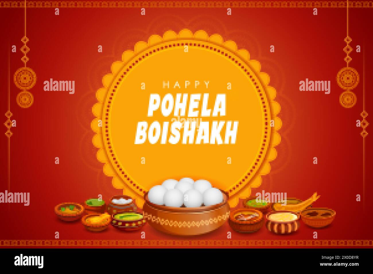 illustration of greeting background for Pohela Boishakh, Bengali Happy New Year celebrated in West Bengal and Bangladesh Stock Vector