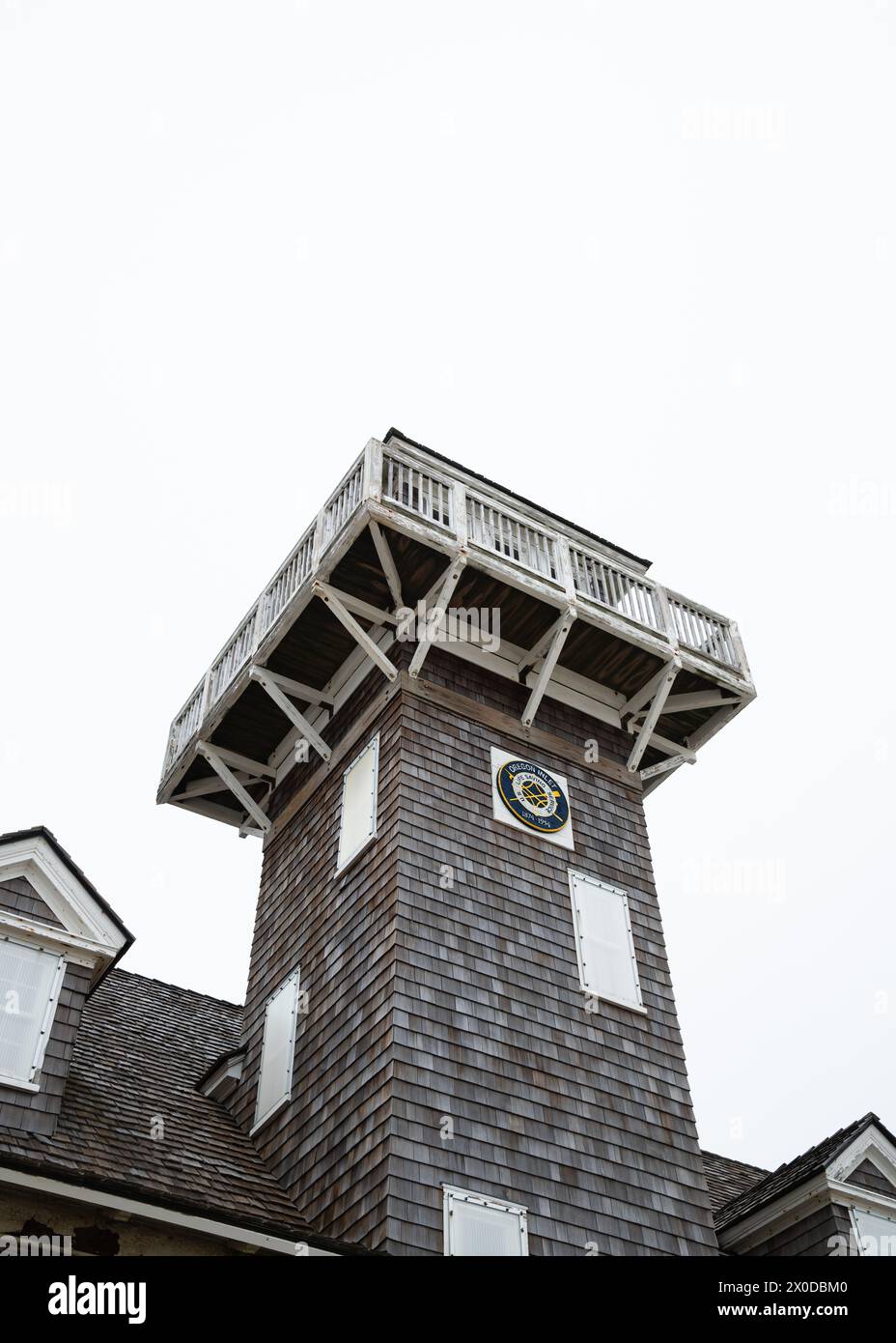 Oregon Inlet life Saving Station tower against a white sky Stock Photo