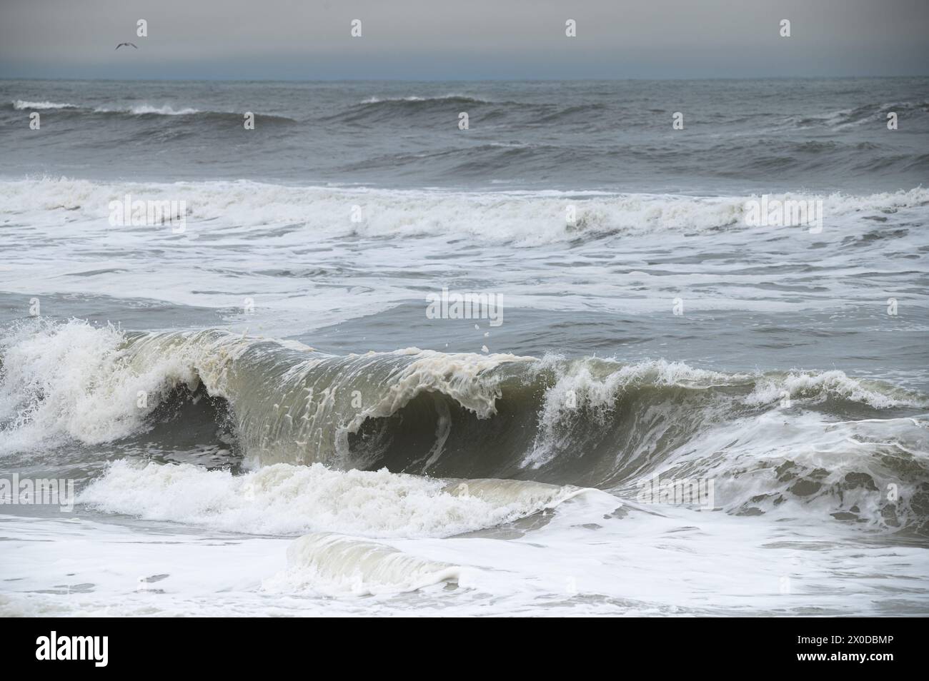 Atlantic Ocean Wave on a cloudy day in Outer Banks, North Carolina Stock Photo