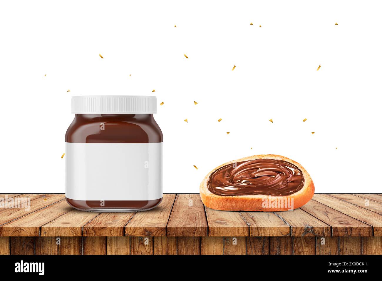 Chocolate Spread Jar on Wooden Board Table Top Stock Photo