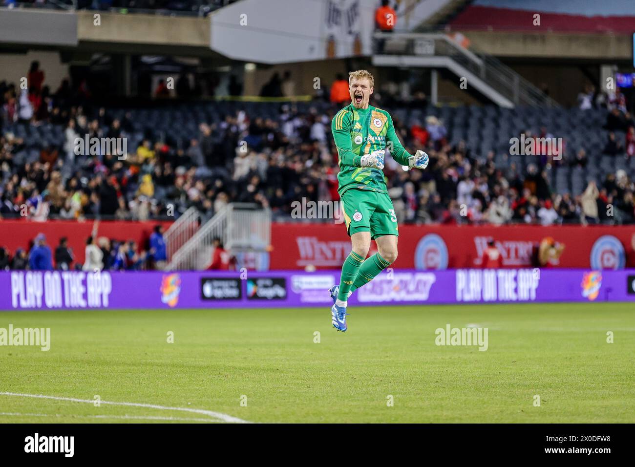 Chris Brady of Chicago Fire FC celebrates after the Fire score a goal ...