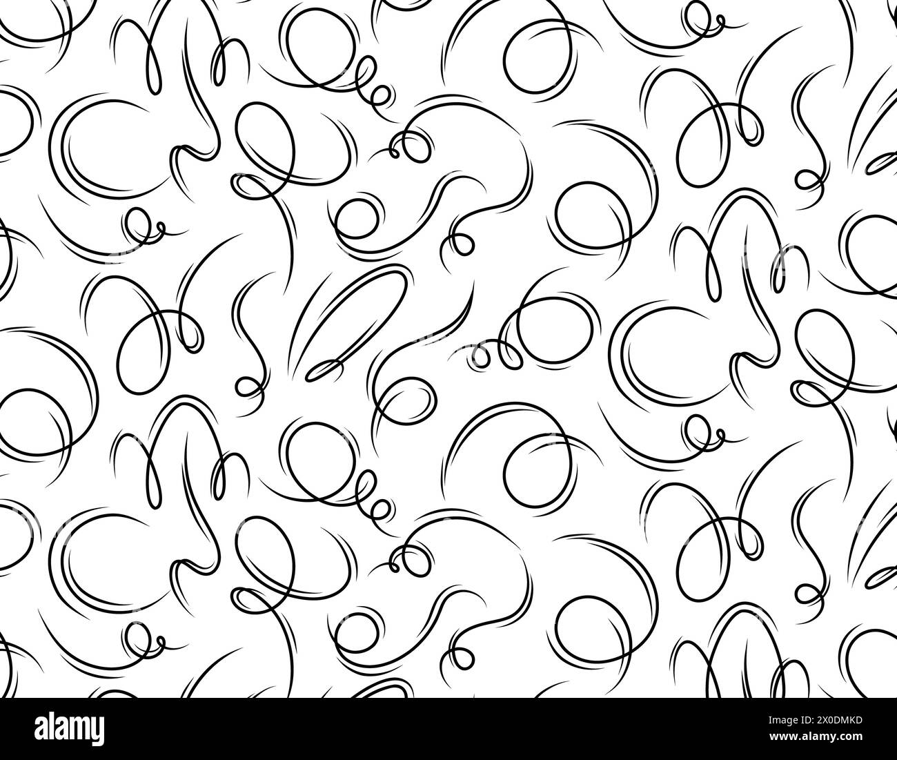 The pattern line is drawn with a brush. Pencil curls Ornament. Scribble strokes vector background. Doodle pattern air effect, curved lines. Black penc Stock Photo