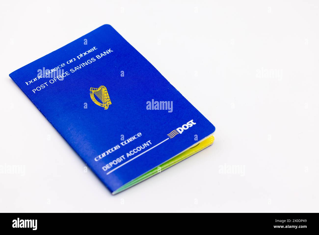 Post Office Savings Bank deposit book issued by 'An Post', Irish state owned banking service provider. Monetary record keeping document. Ireland Stock Photo