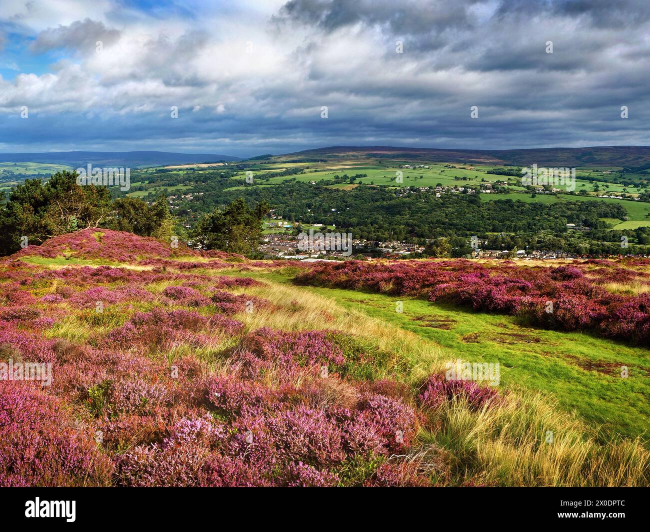 UK, West Yorkshire, Ilkley, Ilkley Moor view from near the Hanging Stones. Stock Photo