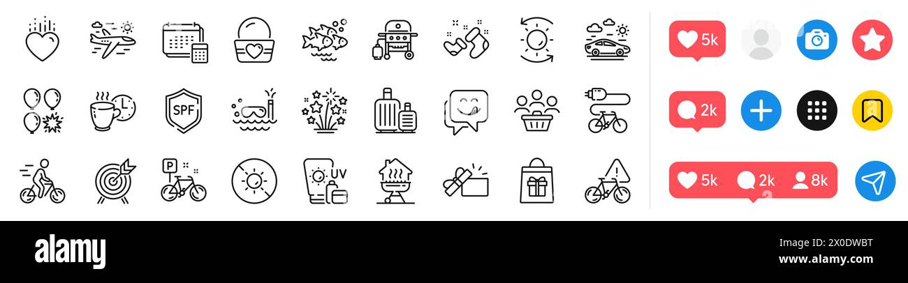 Sunscreen, Car travel and Yummy smile line icons pack. For web app ...