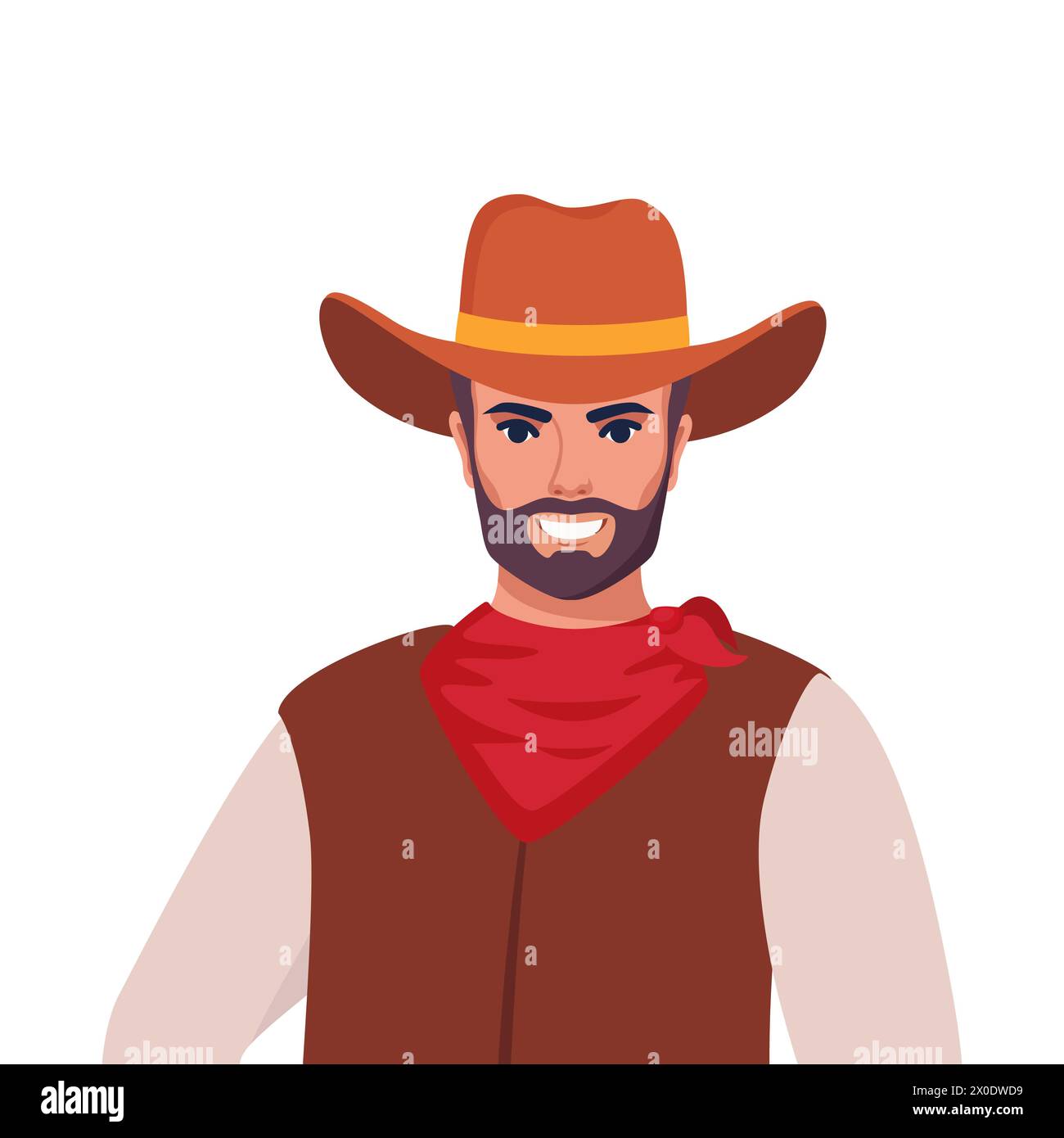 Portrait of happy smiling cowboy in hat standing in retro western