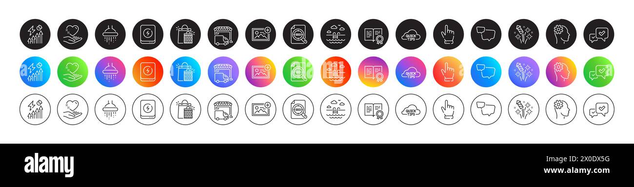 Speech bubble, Certificate and Engineering line icons. For web app, printing. Round icon buttons. Vector Stock Vector