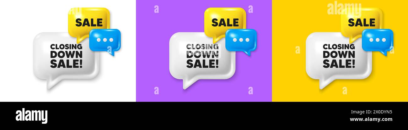 Closing down sale. Special offer price sign. Chat speech bubble 3d icons. Vector Stock Vector