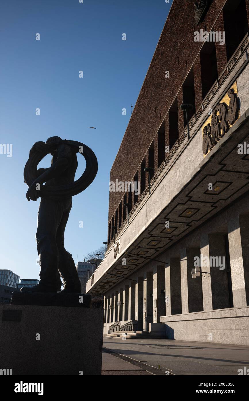 Statues at Rådhusplassen, Oslo, Norway. Rådhusplassen (