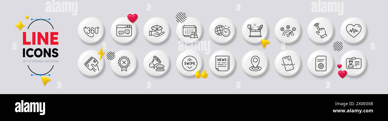 Swipe up, Browser window and Wallet line icons. For web app, printing ...