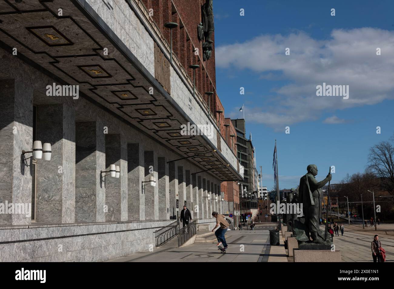 Statues at Rådhusplassen, Oslo, Norway. Rådhusplassen (