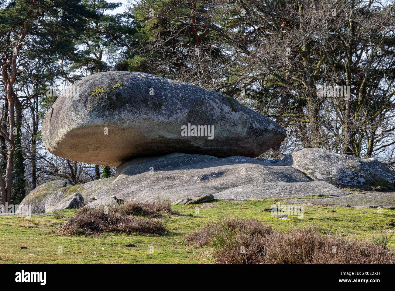 Les  Pierres Jaumâtres, Creuse, France on a blue sky sunny day. Stock Photo