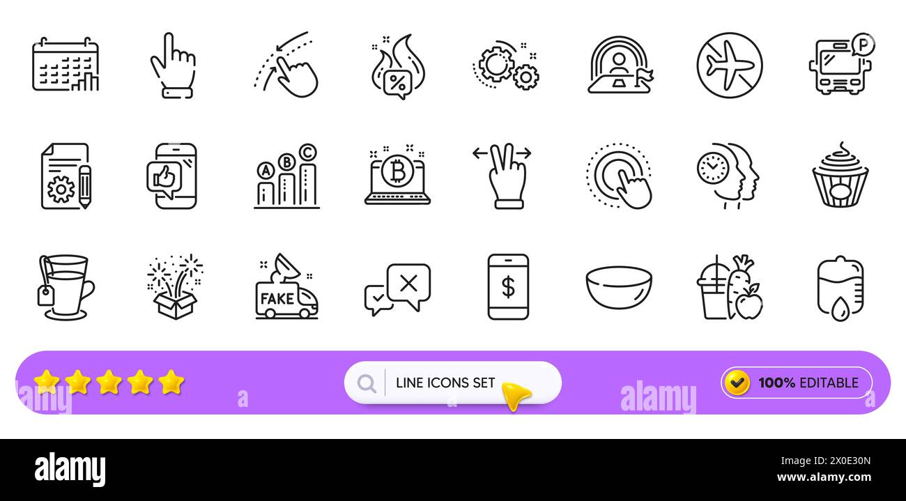 Juice, Documentation and Flight mode line icons for web app. Pictogram icon. Line icons. Vector Stock Vector