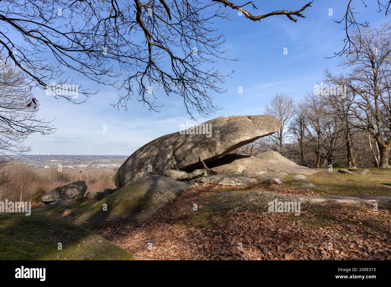 Les  Pierres Jaumâtres, Creuse, France on a blue sky sunny day. Stock Photo