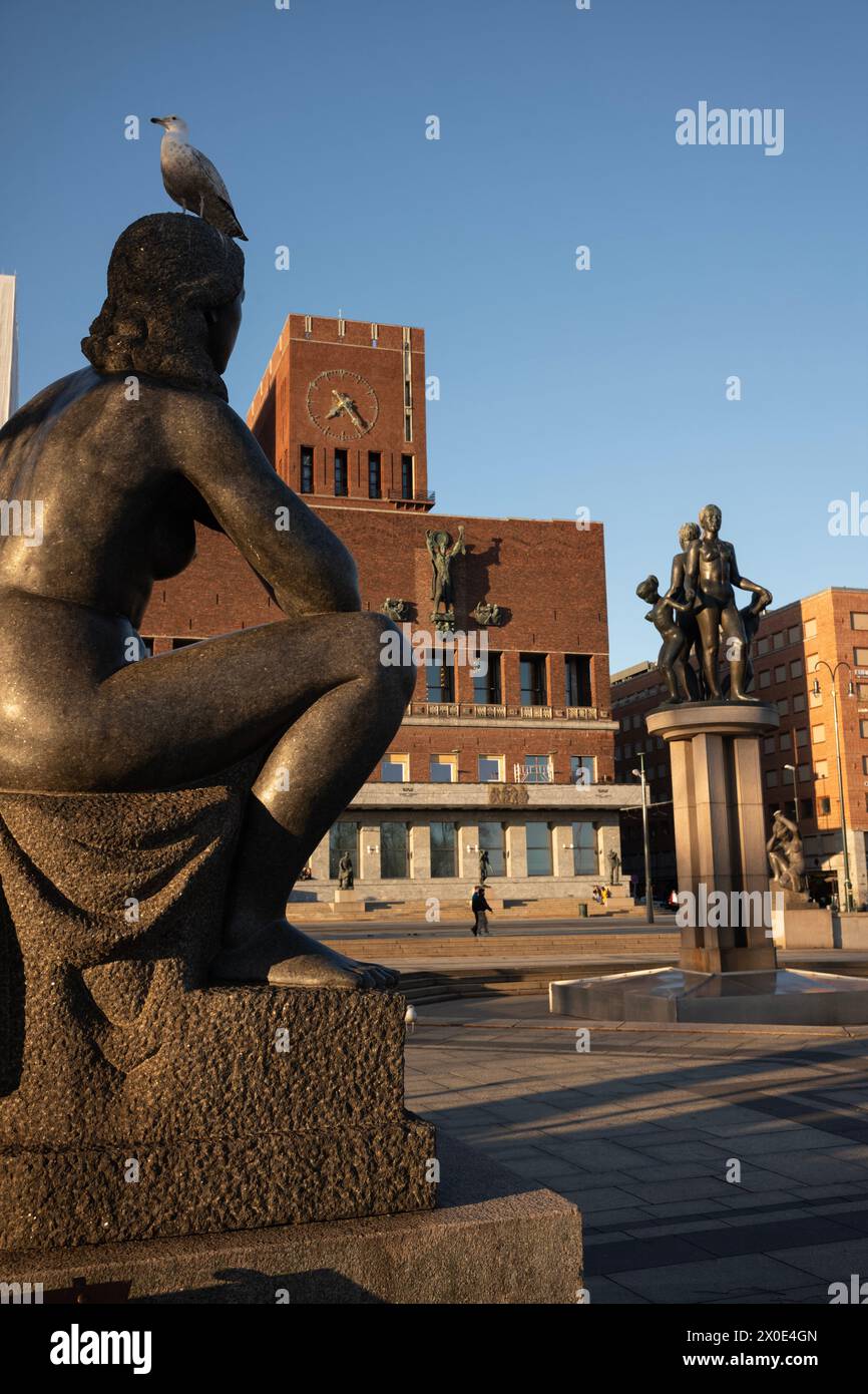 Statues at Rådhusplassen, Oslo, Norway. Rådhusplassen (