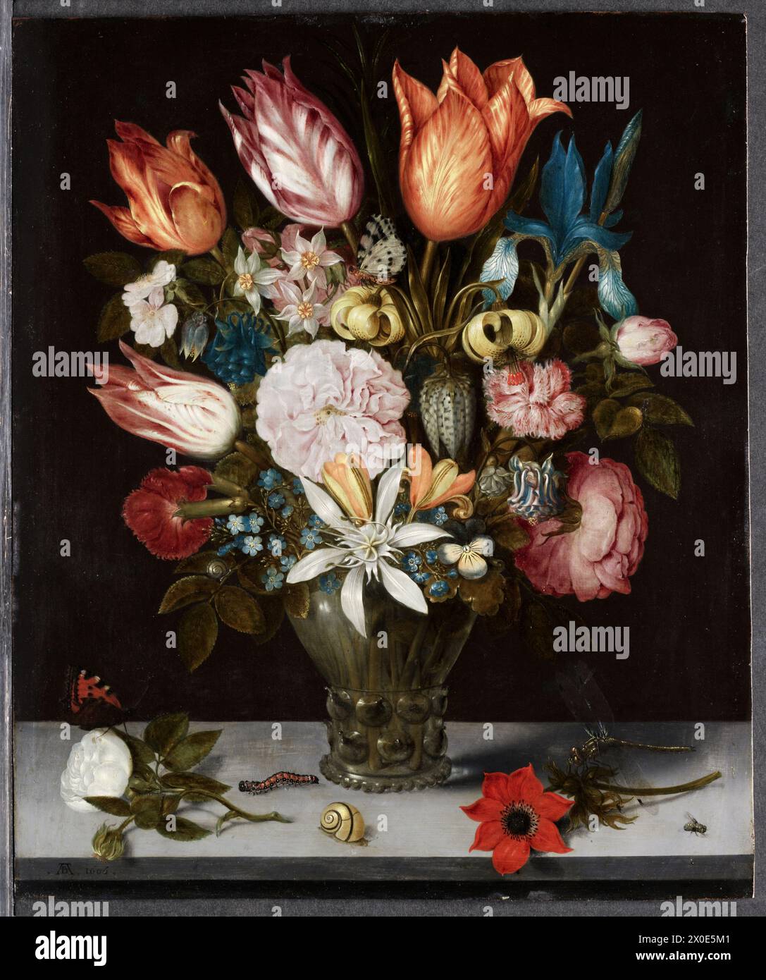 Flowers in a Glass. Ambrosius Bosschaert. 1606. Oil on copper. Stock Photo