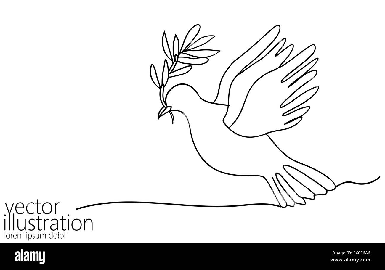 Continuous line art dove of peace. World Day pigeon hope emblem against
