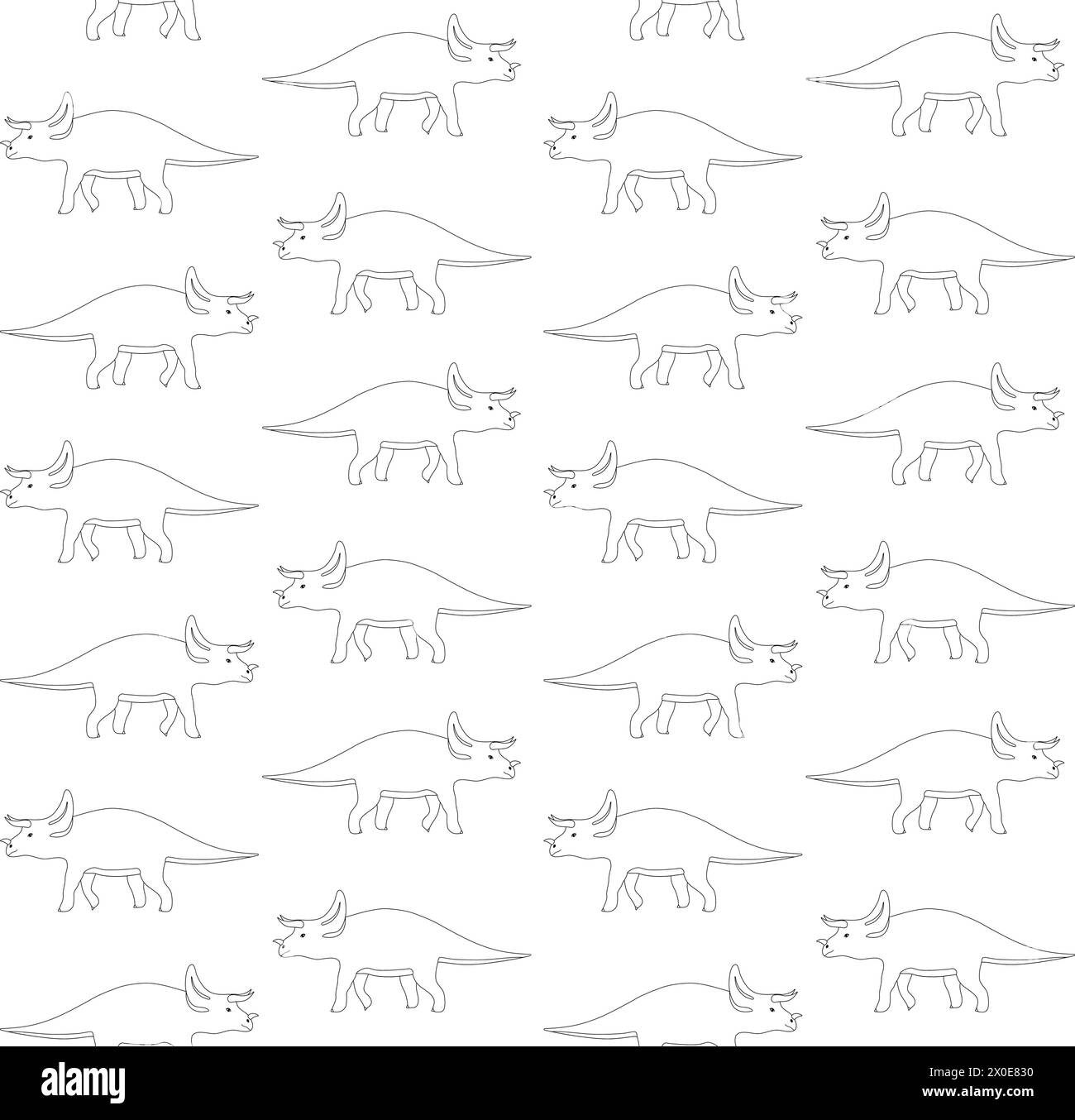 Vector seamless pattern of hand drawn flat outline triceratops dinosaur ...