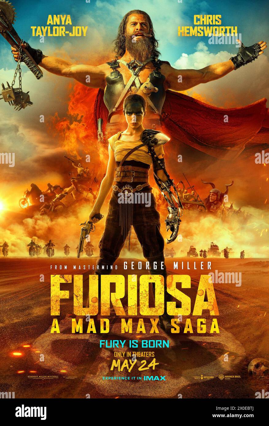 RELEASE DATE: May 24, 2024. TITLE: Furiosa: A Mad Max Saga. STUDIO: Village Roadshow Pictures. DIRECTOR: George Miller. PLOT: The origin story of renegade warrior Furiosa before her encounter and teamup with Mad Max. STARRING: poster art CHRIS HEMSWORTH as Dementus. (Credit Image: © Village Roadshow Pictures/Entertainment Pictures/ZUMAPRESS.com) EDITORIAL USAGE ONLY! Not for Commercial USAGE! Stock Photo