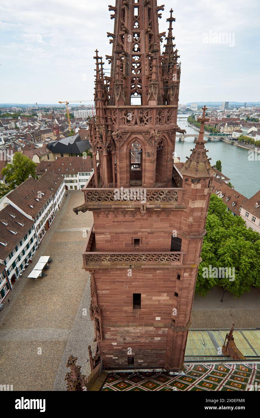 Gothic Basel Münster cathedral - tower closeup Stock Photo