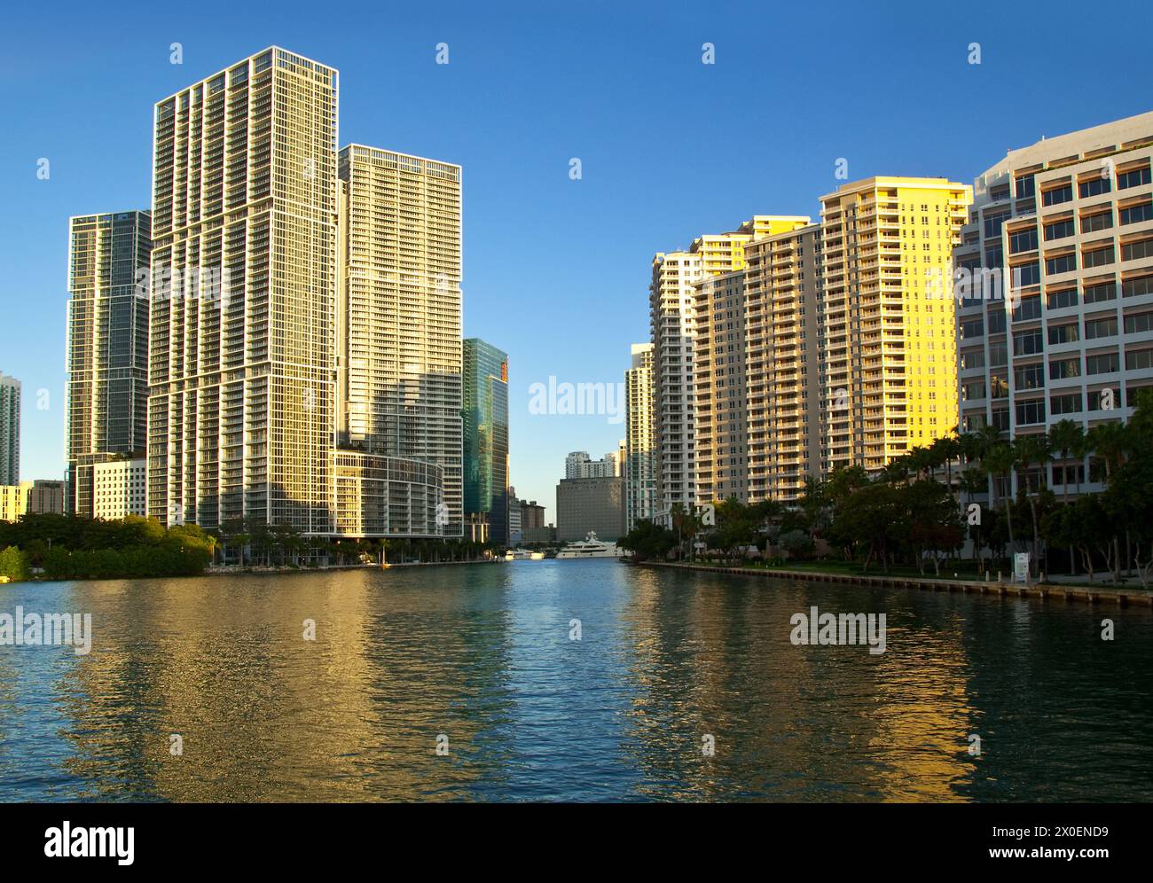 Miami luxury condos and office towers - view from Brickell Key, Miami, Florida Stock Photo