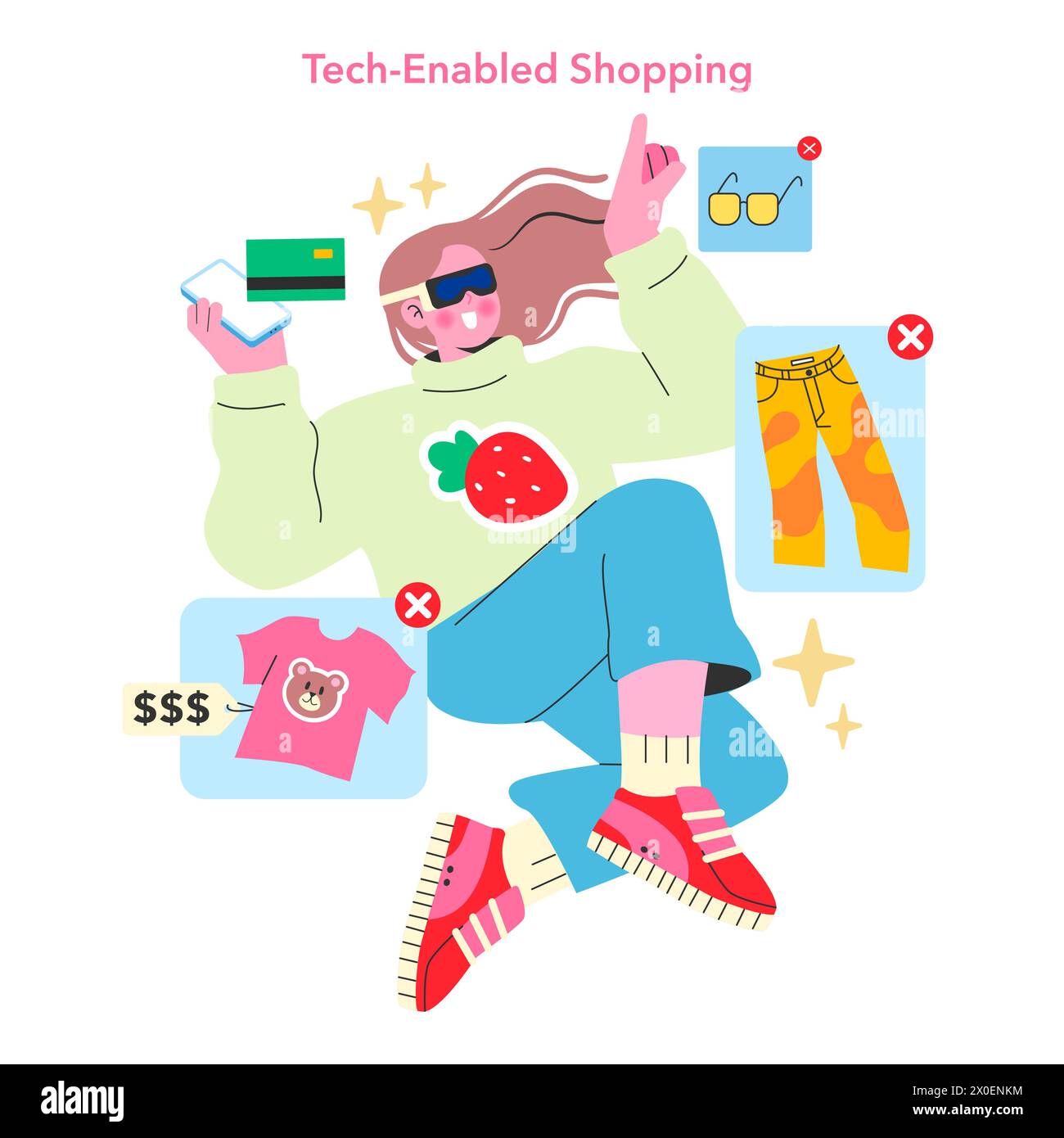 Tech-Enabled Teen Shopping illustration. A trendy teen shopper uses ...