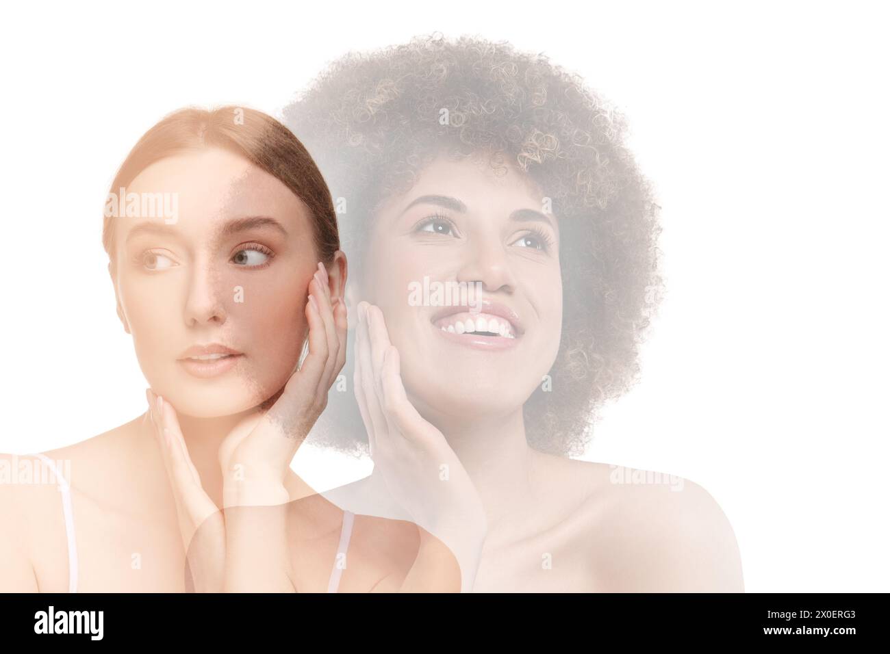Double exposure of beautiful women on white background Stock Photo - Alamy