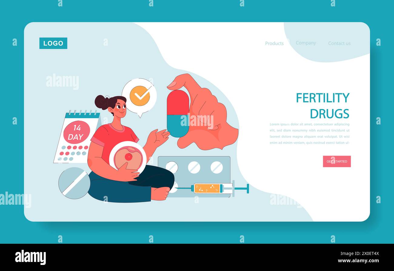 Fertility drugs web or landing. Woman confidently taking fertility