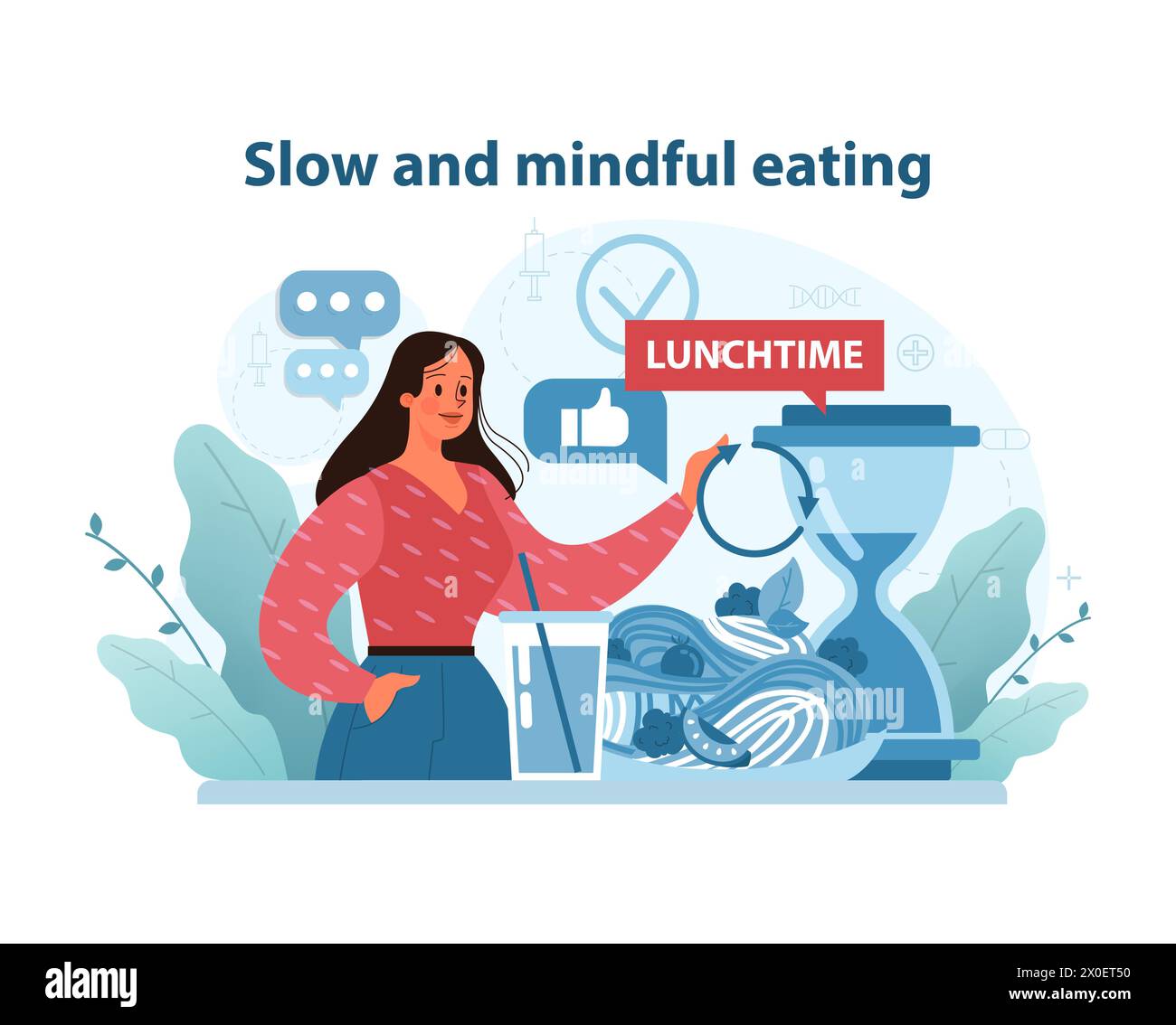 Mindful Eating Concept. Illustration advocating for the benefits of