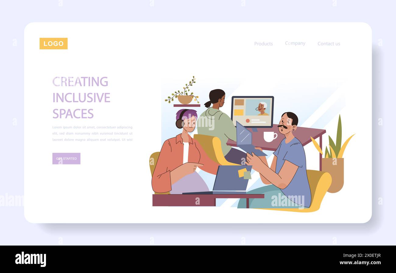 Creating Inclusive Spaces concept. A collaborative setting where diverse individuals engage in open dialogue via digital platforms. Fostering a community of acceptance. Stock Vector