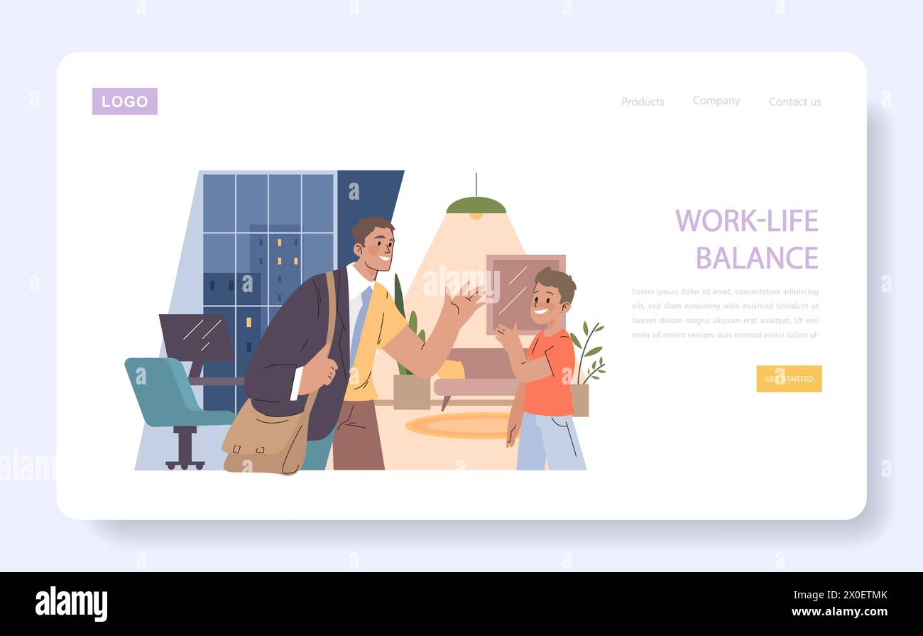 Work-Life Balance concept. Father arriving home from work to a warm ...