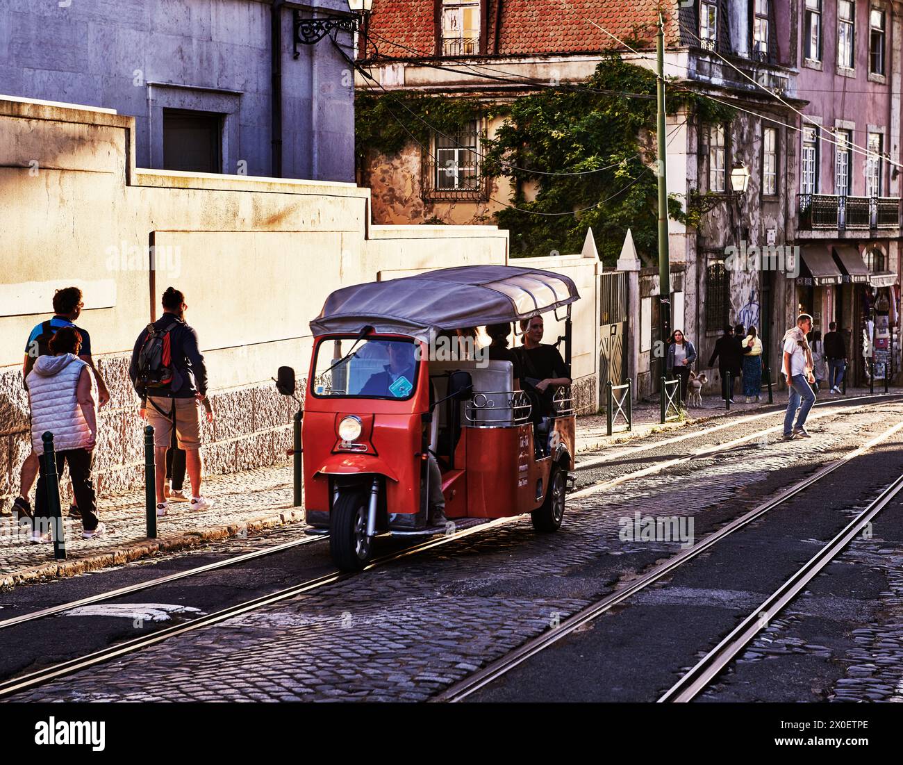 Tuk tuk taxi on the streets of Lisbon, Portugal, Europe Stock Photo
