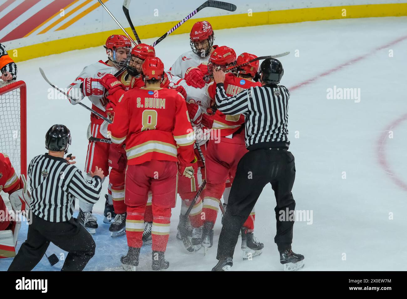 Minneapolis, Minnesota, USA. 11th Apr, 2024. A scuffle at the goal during a semifinal game