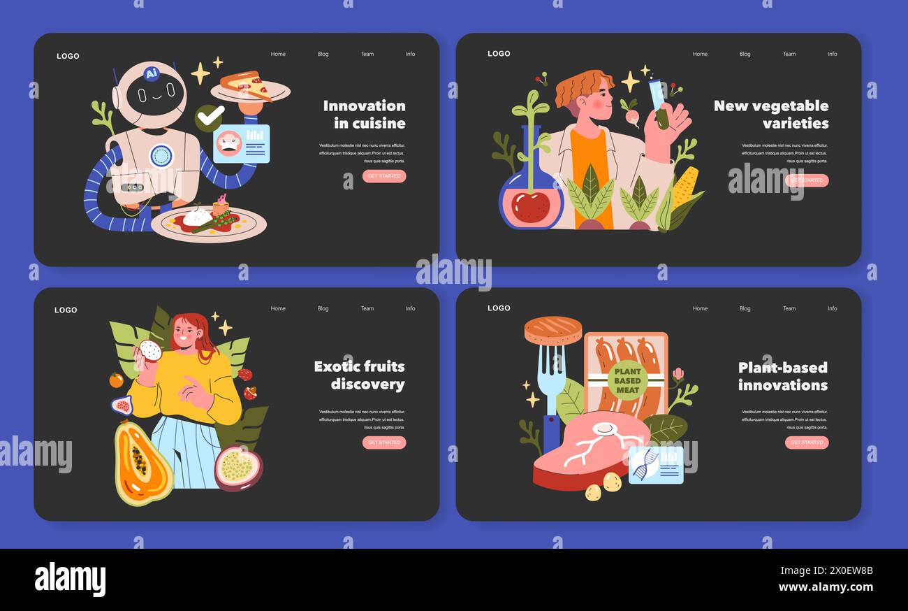 Cooking Innovation Culinary Innovation set. Exploring AI cooking, new vegetables, exotic ...