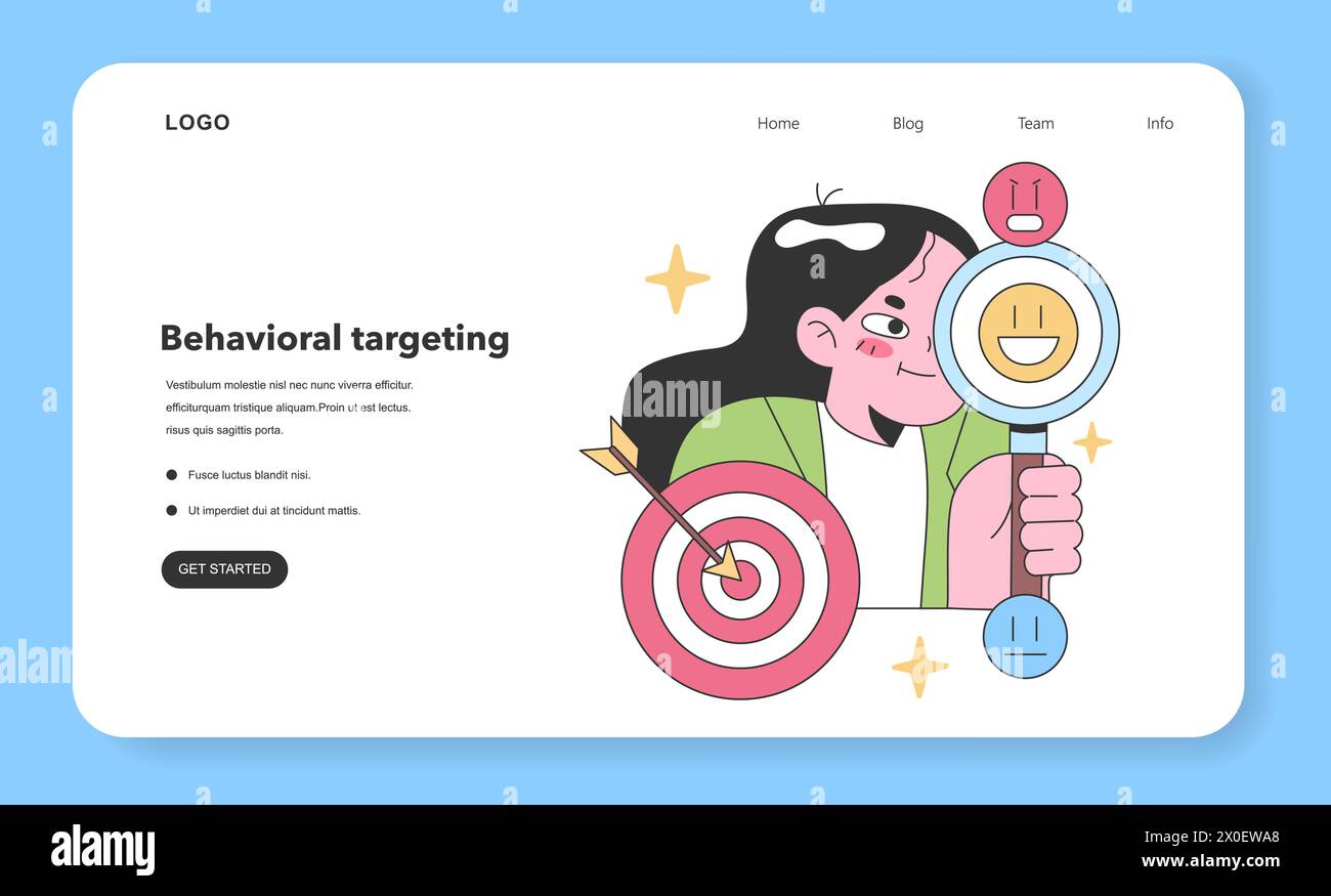 Behavioral targeting concept. Enthusiastic woman peering through a ...