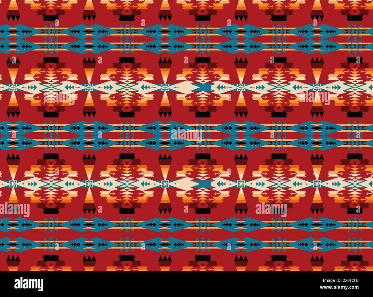 Red Navajo seamless pattern. Traditional native american southwestern tribal geometric pattern. Stock Vector