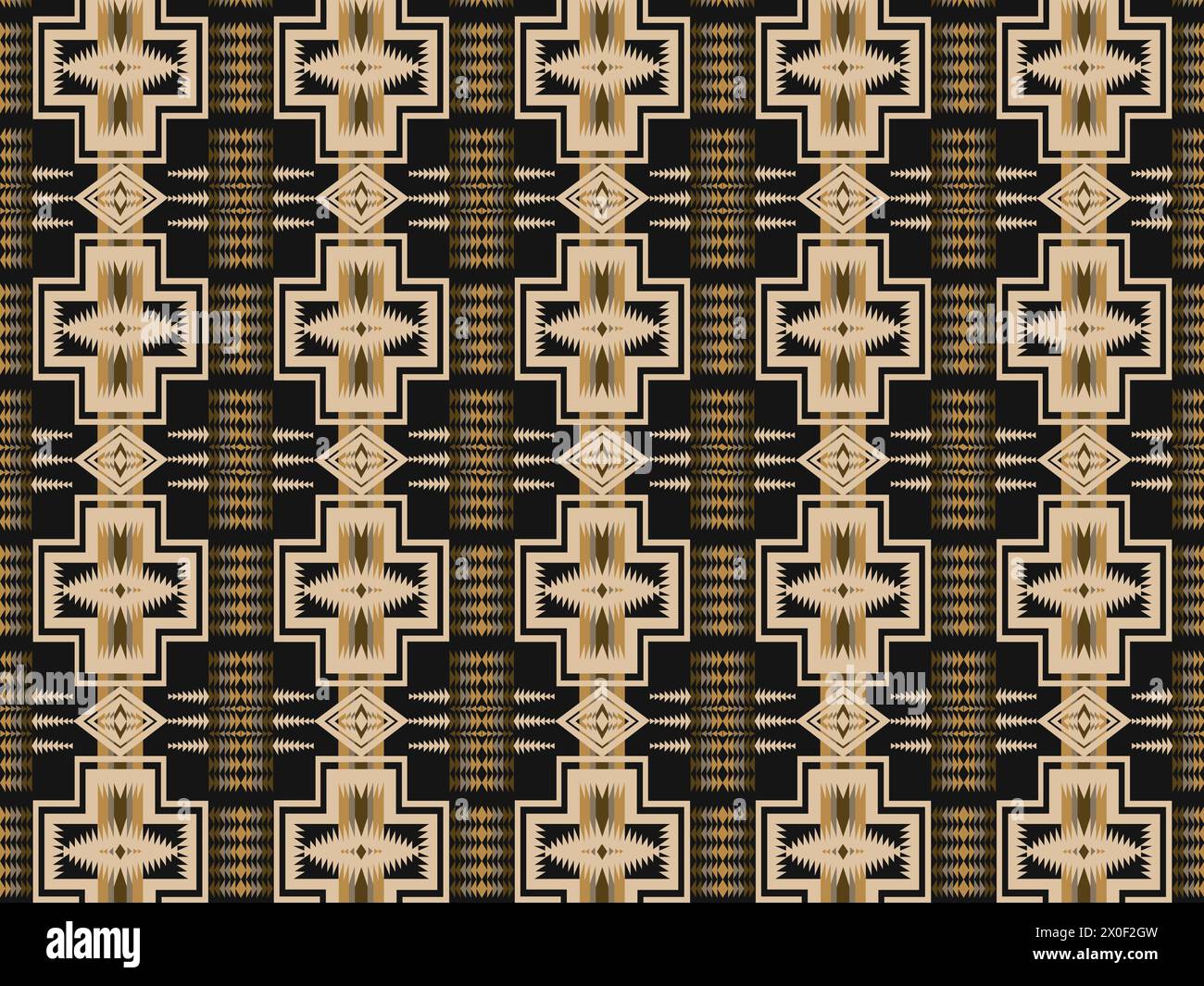 Navajo seamless textile pattern. Traditional native american southwestern tribal geometric pattern in black and beige. Stock Vector