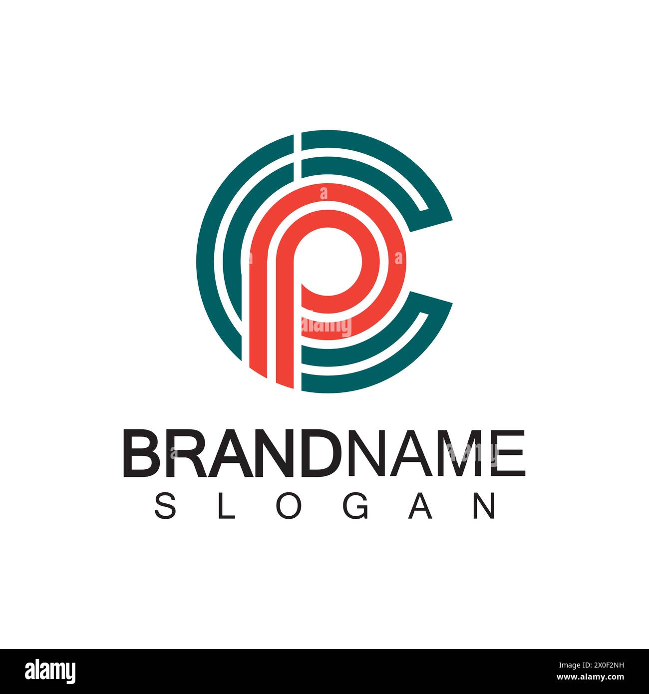 Initial lowercase letter logo cp,pc, p inside c, monogram rounded shape Stock Vector
