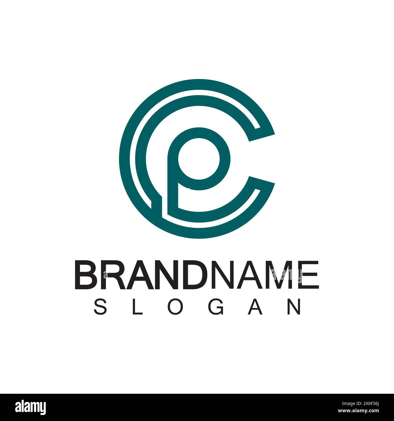 Initial lowercase letter logo cp,pc, p inside c, monogram rounded shape Stock Vector