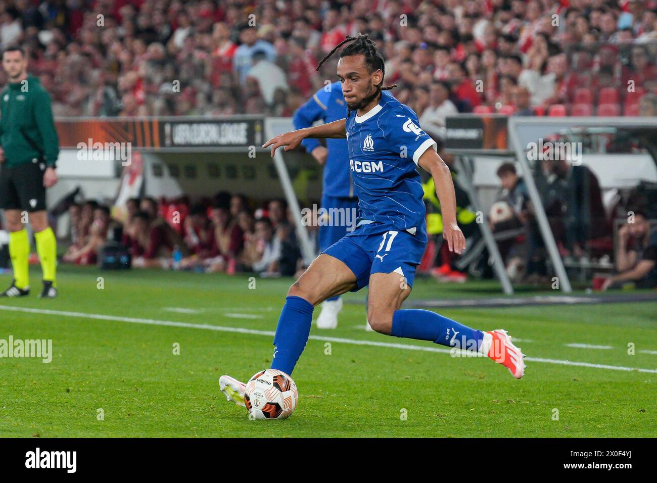 Lisbon, Portugal. 11th Apr, 2024. Emran Soglo of Olympique de Marseille ...