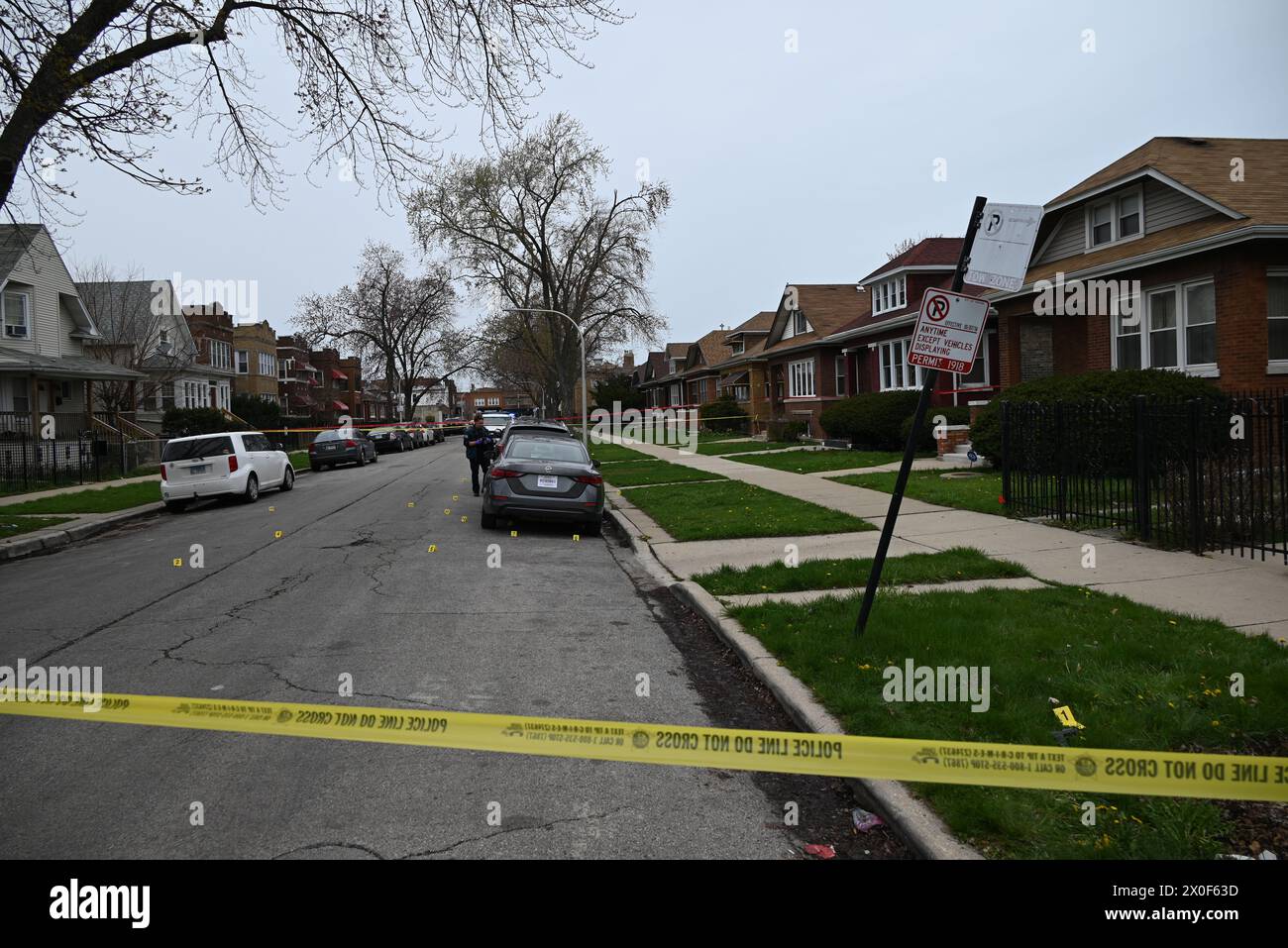 Shell casings discovered at the crime scene and marked by several ...